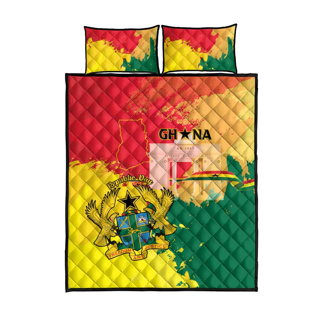 Ghana Republic Day Quilt Bed Set Black Star Square - Grunge Style LT15