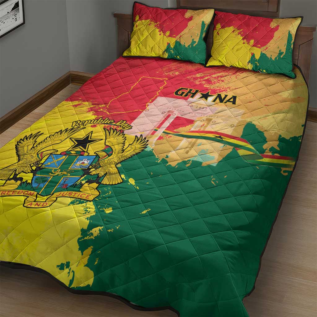 Ghana Republic Day Quilt Bed Set Black Star Square - Grunge Style LT15