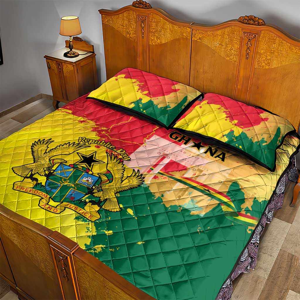 Ghana Republic Day Quilt Bed Set Black Star Square - Grunge Style LT15