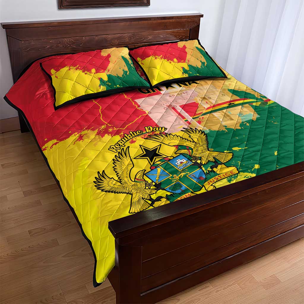 Ghana Republic Day Quilt Bed Set Black Star Square - Grunge Style LT15
