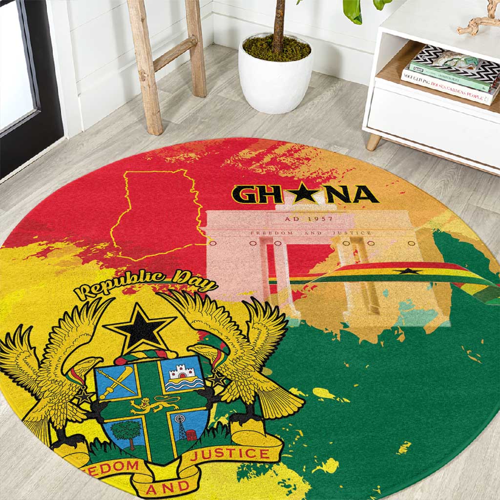 Ghana Republic Day Round Carpet Black Star Square - Grunge Style LT15