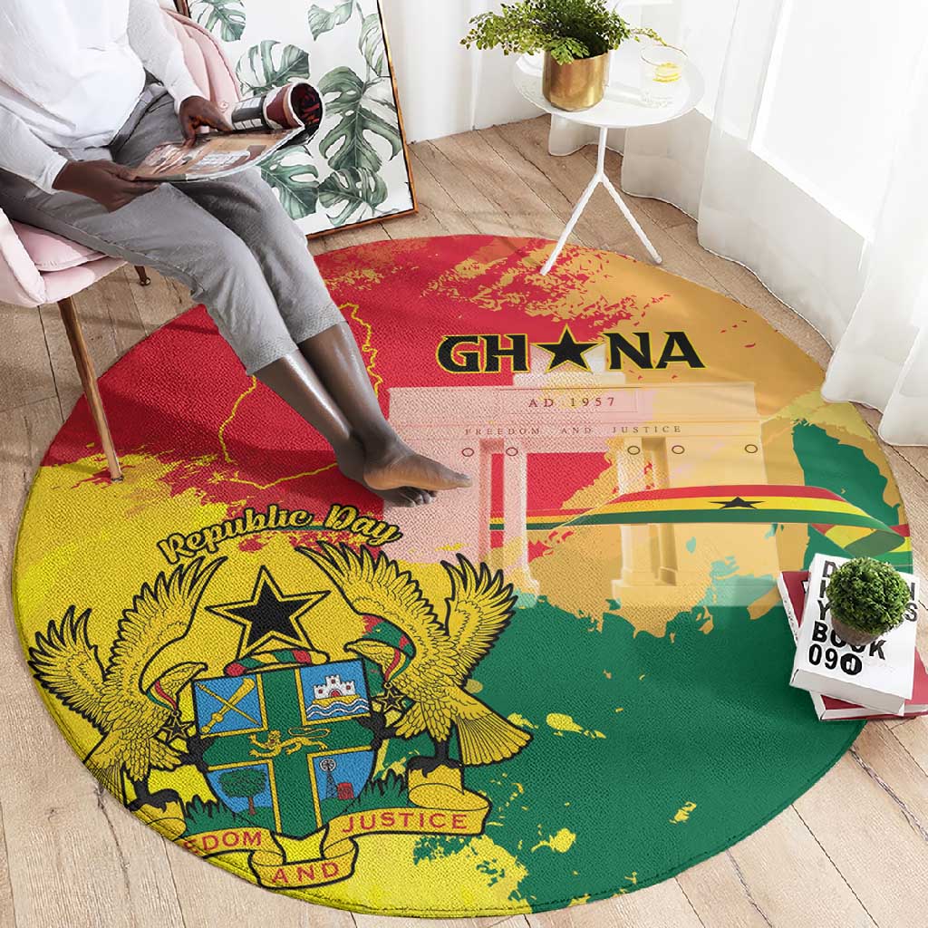 Ghana Republic Day Round Carpet Black Star Square - Grunge Style LT15