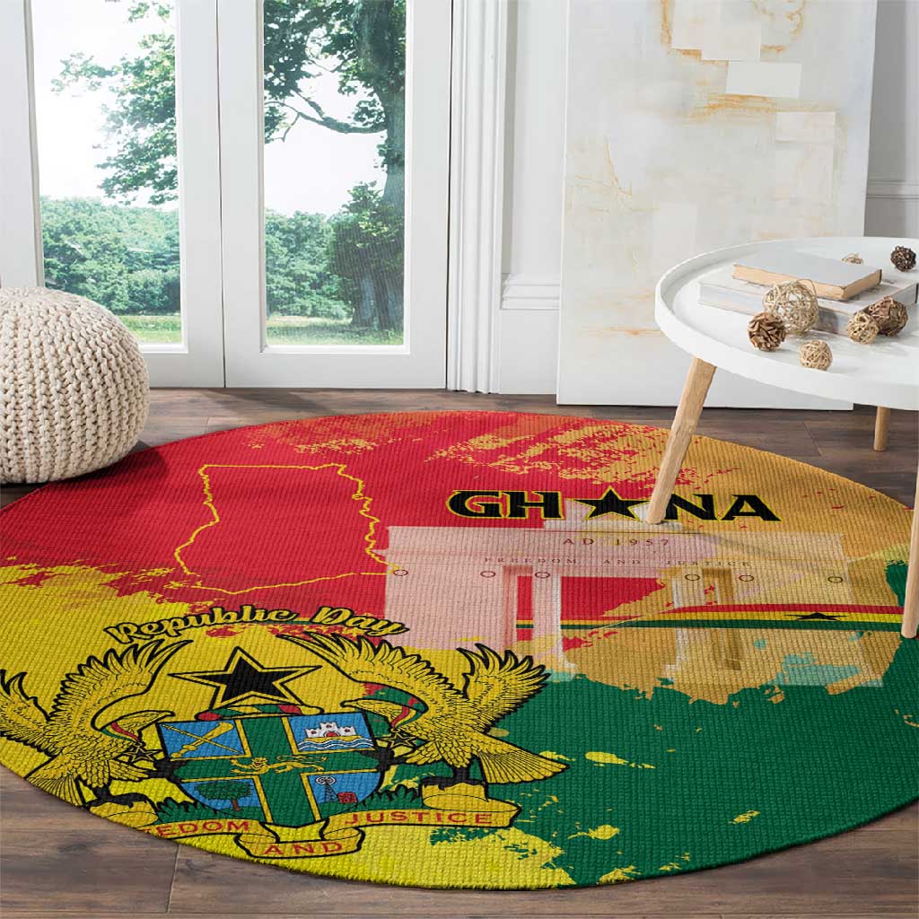 Ghana Republic Day Round Carpet Black Star Square - Grunge Style LT15