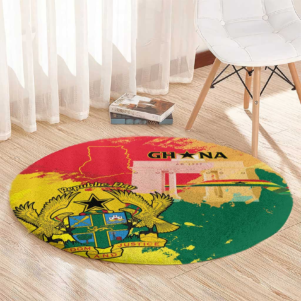 Ghana Republic Day Round Carpet Black Star Square - Grunge Style LT15