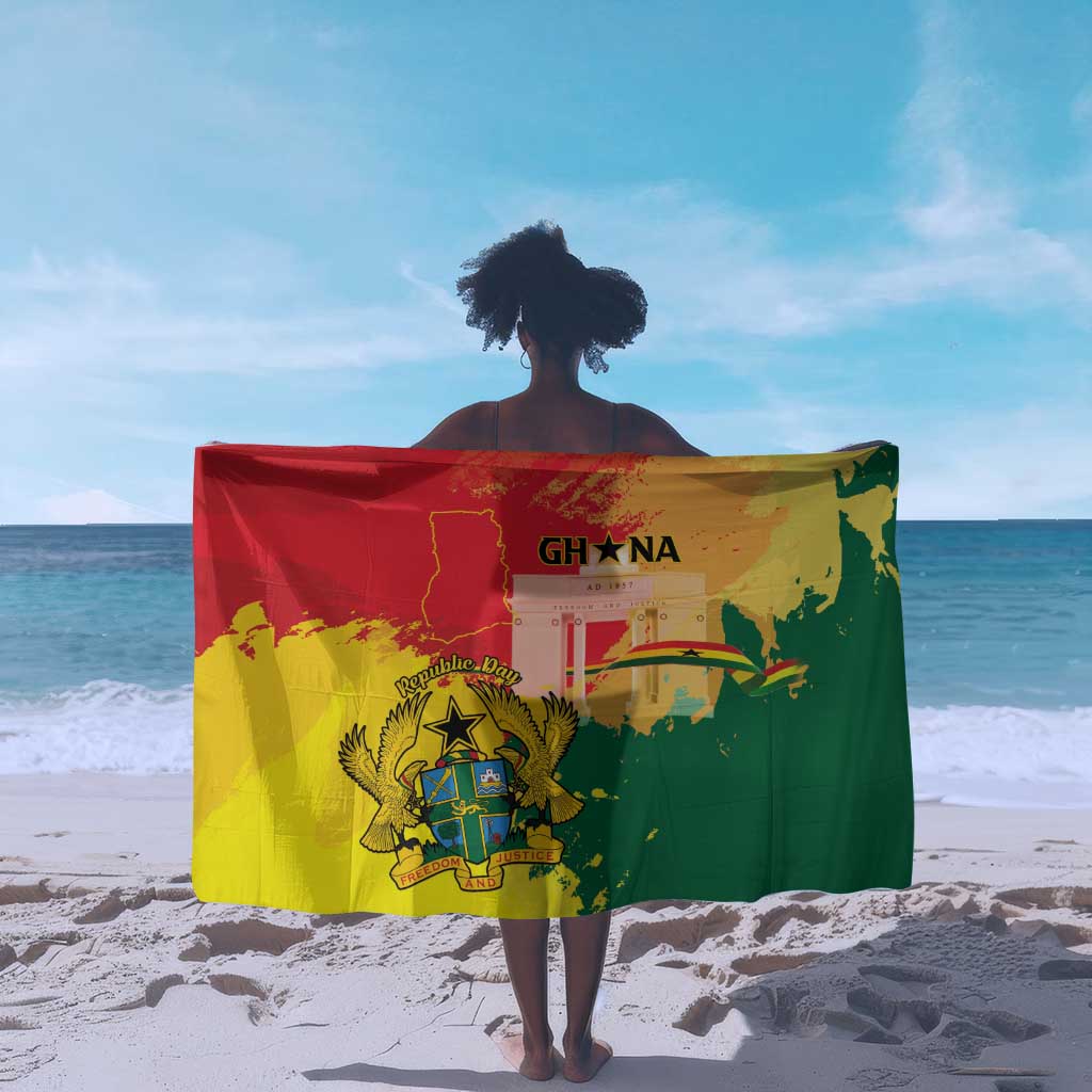 Ghana Republic Day Sarong Black Star Square - Grunge Style LT15