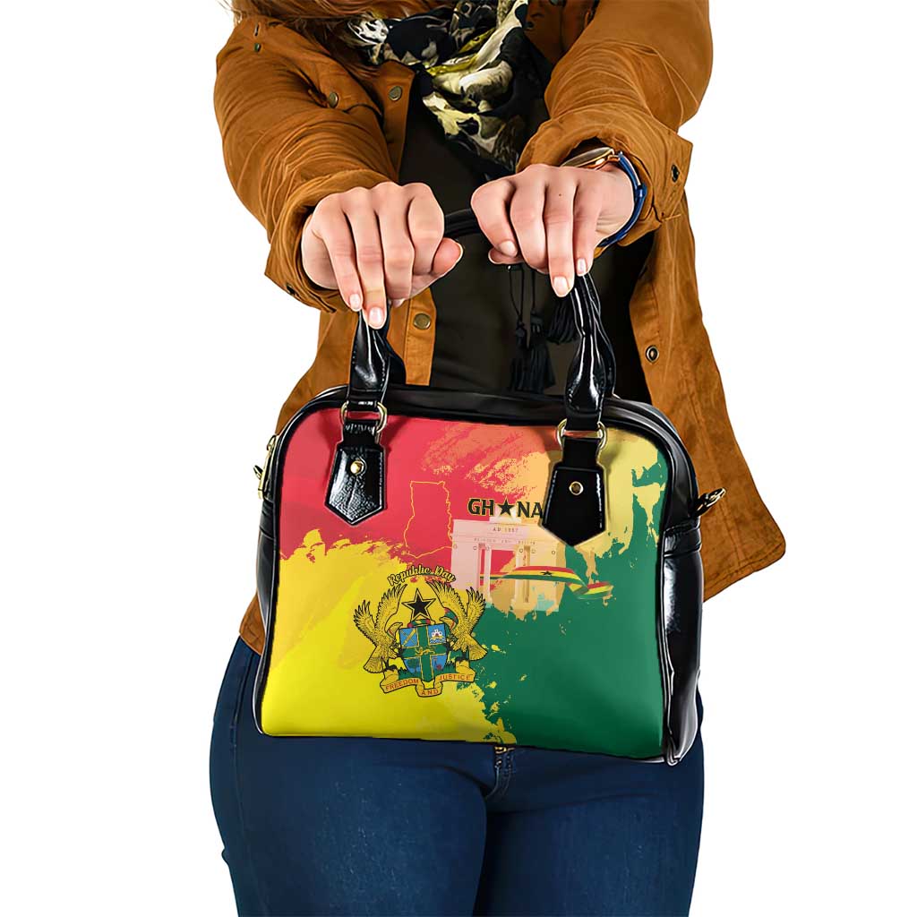 Ghana Republic Day Shoulder Handbag Black Star Square With Coat Of Arms LT15