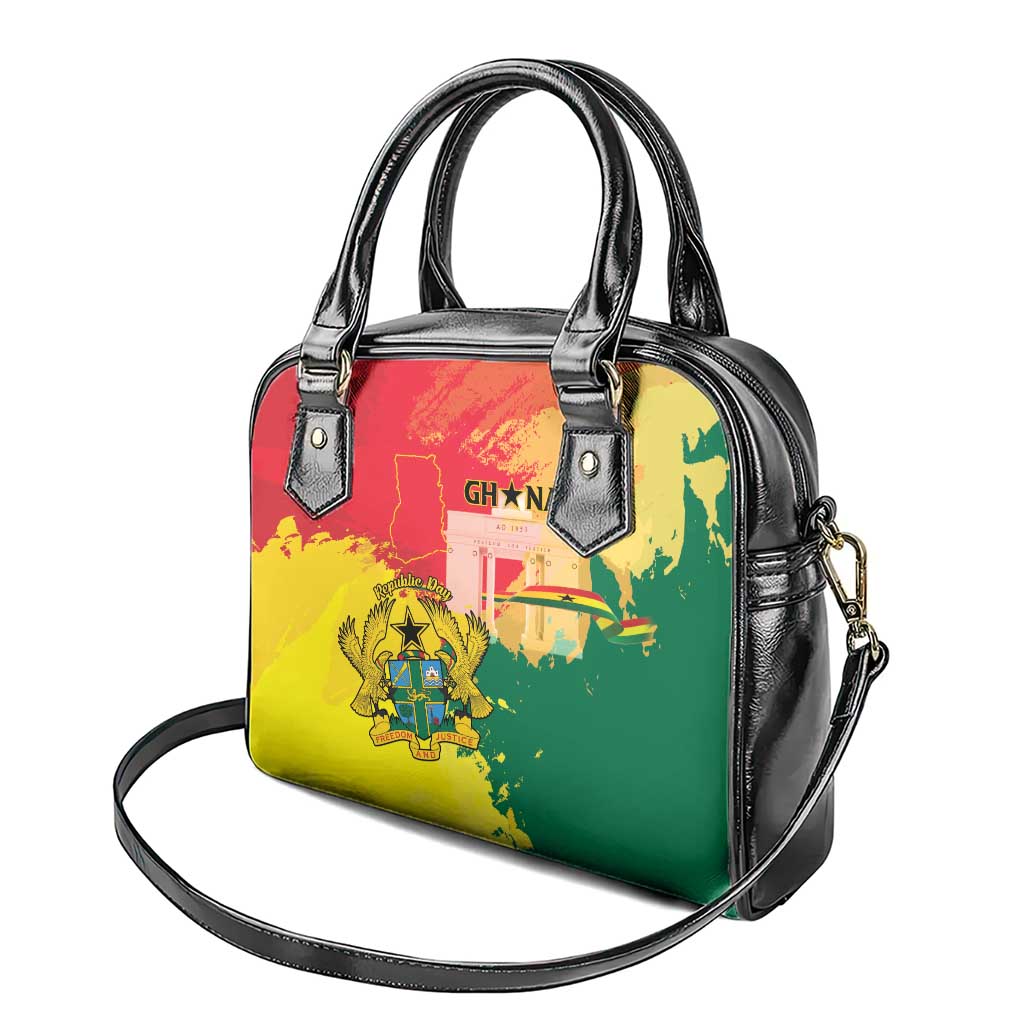 Ghana Republic Day Shoulder Handbag Black Star Square With Coat Of Arms LT15