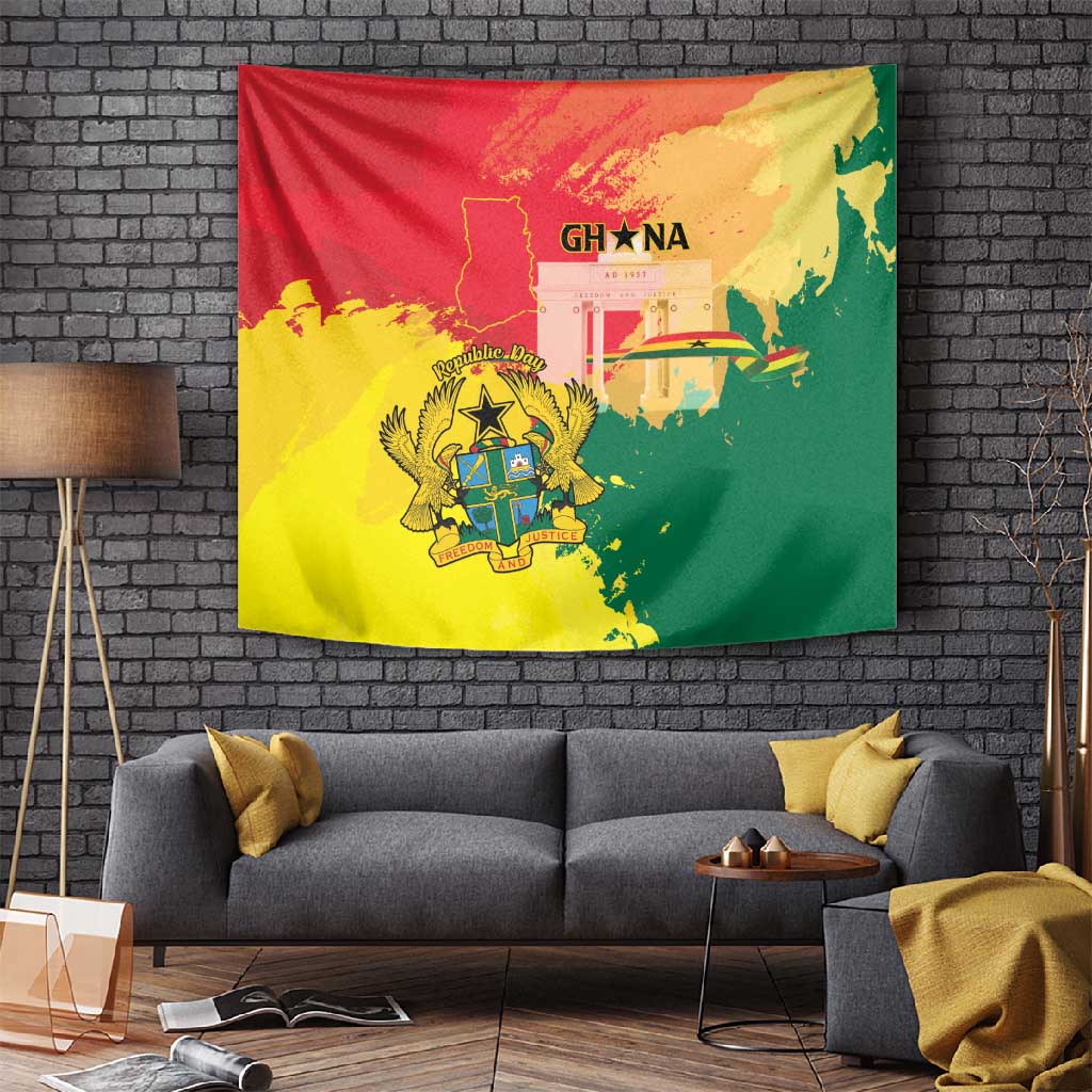Ghana Republic Day Tapestry Black Star Square - Grunge Style LT15