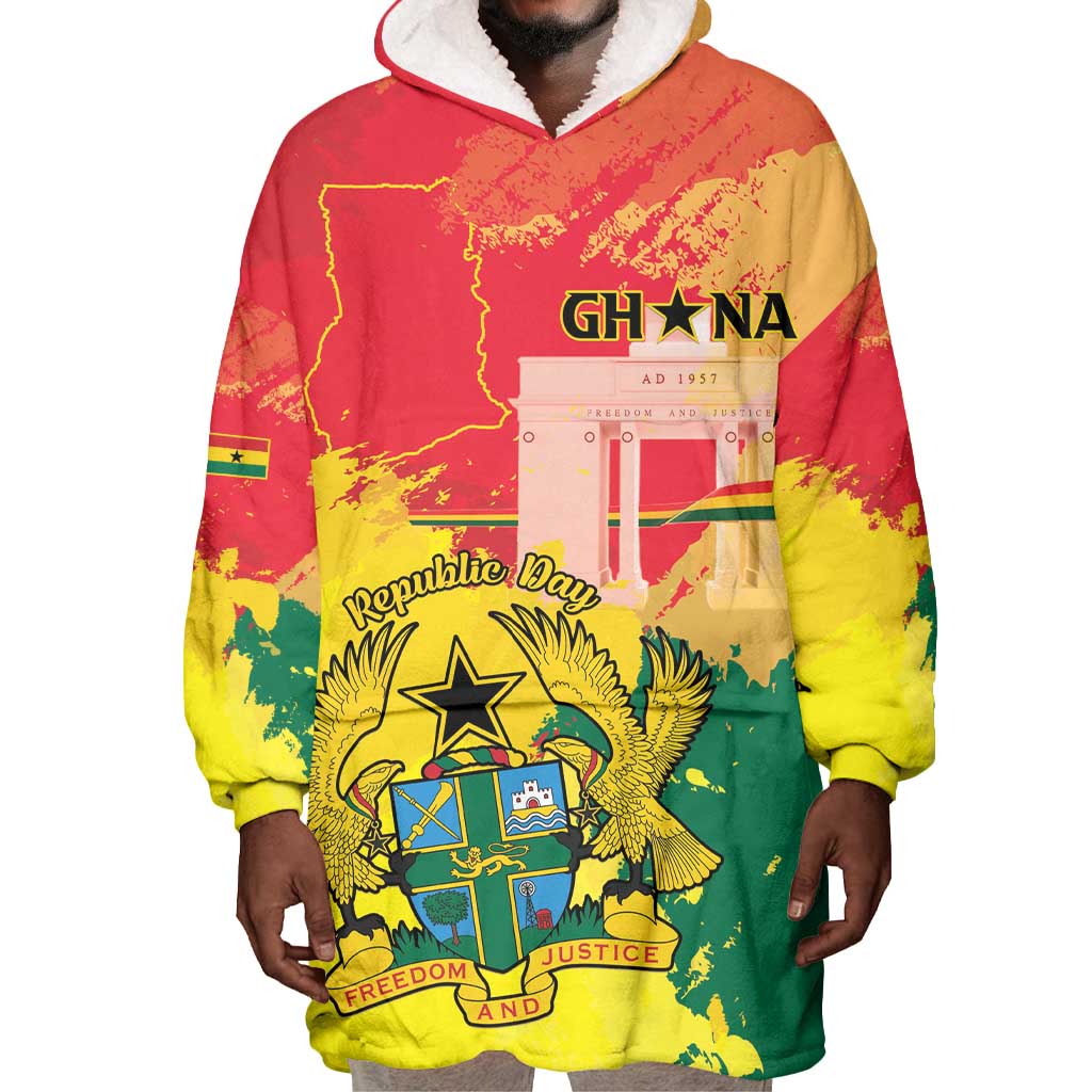 Personalized Ghana Republic Day Wearable Blanket Hoodie Black Star Square - Grunge Style LT15