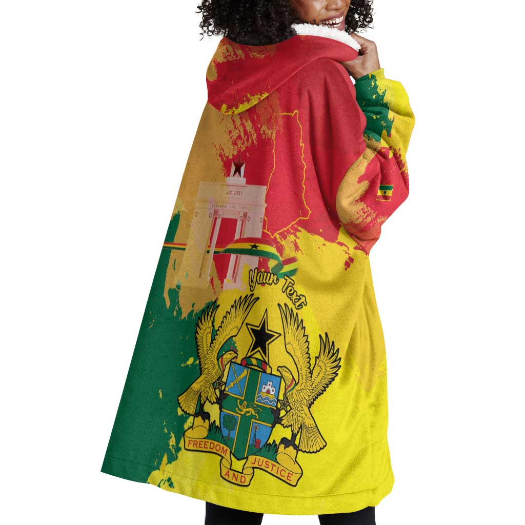 Personalized Ghana Republic Day Wearable Blanket Hoodie Black Star Square - Grunge Style LT15