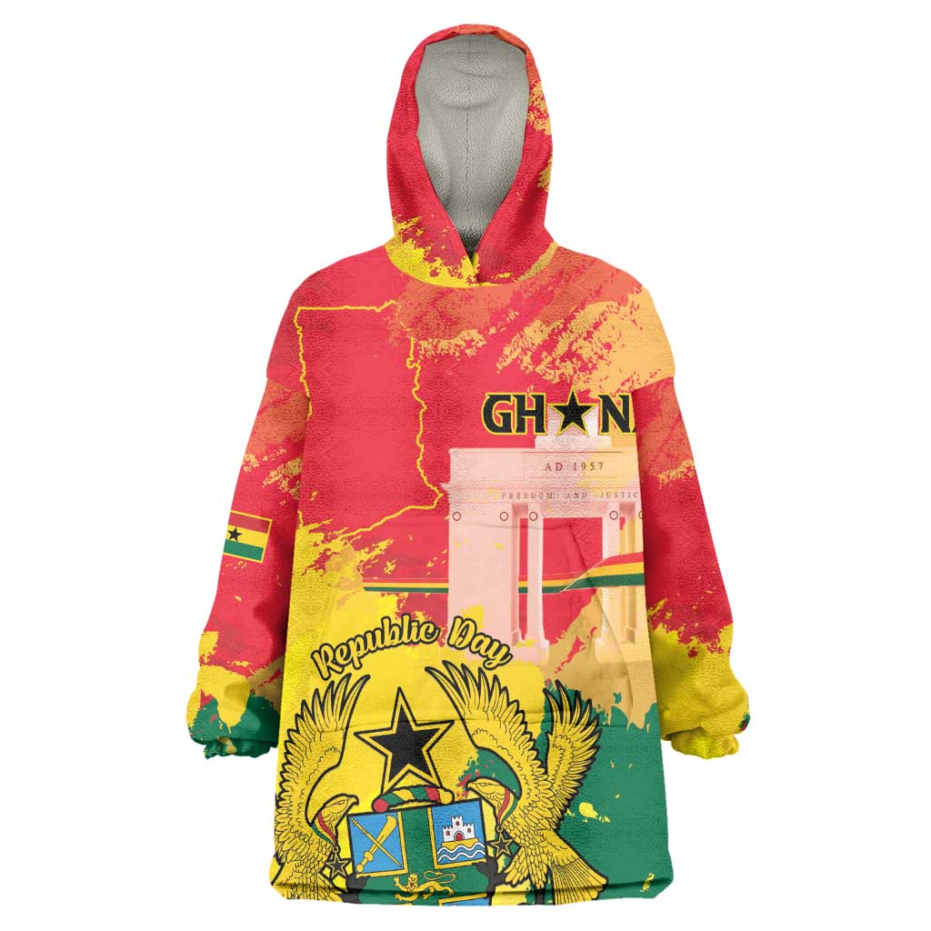 Personalized Ghana Republic Day Wearable Blanket Hoodie Black Star Square - Grunge Style LT15