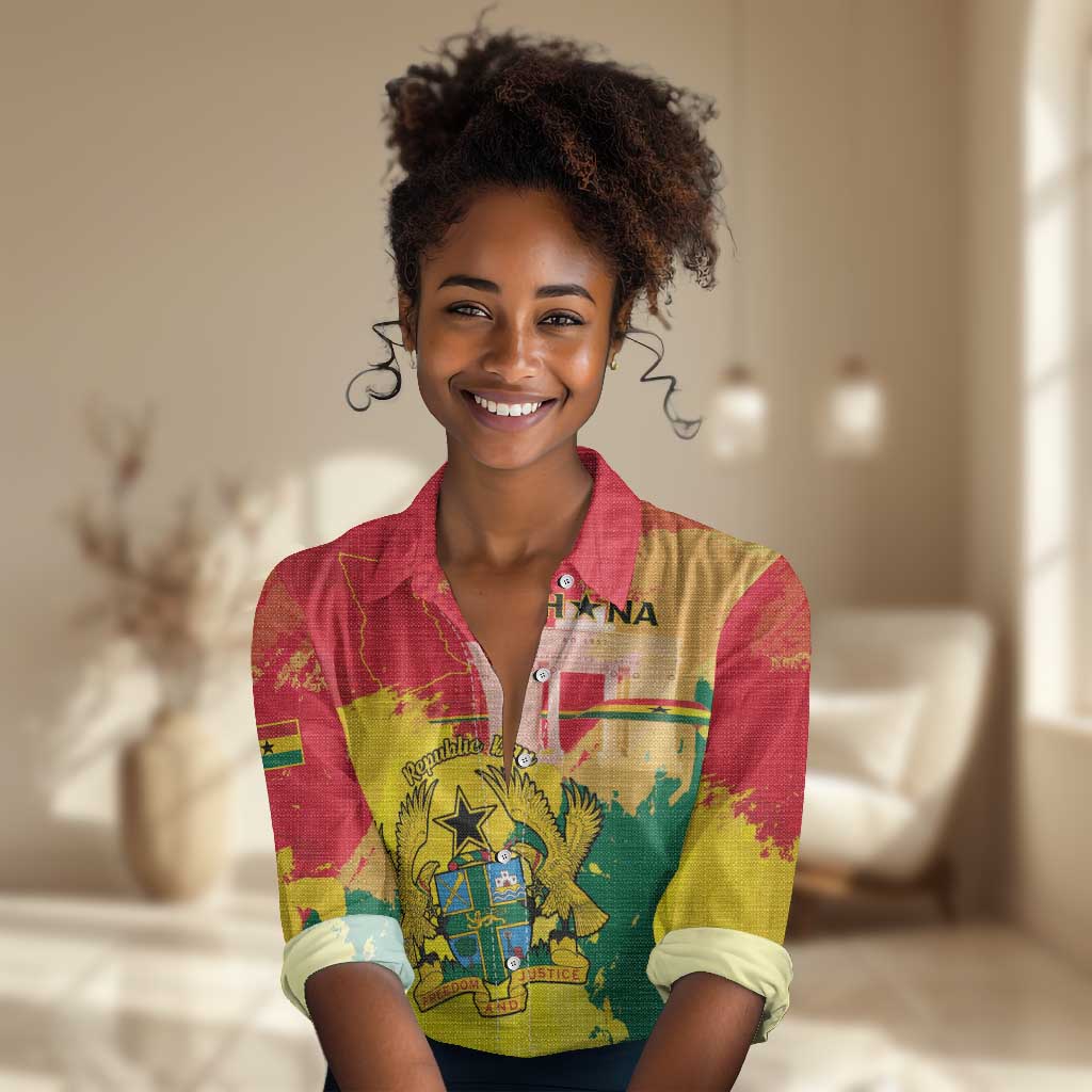 Personalized Ghana Republic Day Women Casual Shirt Black Star Square - Grunge Style LT15
