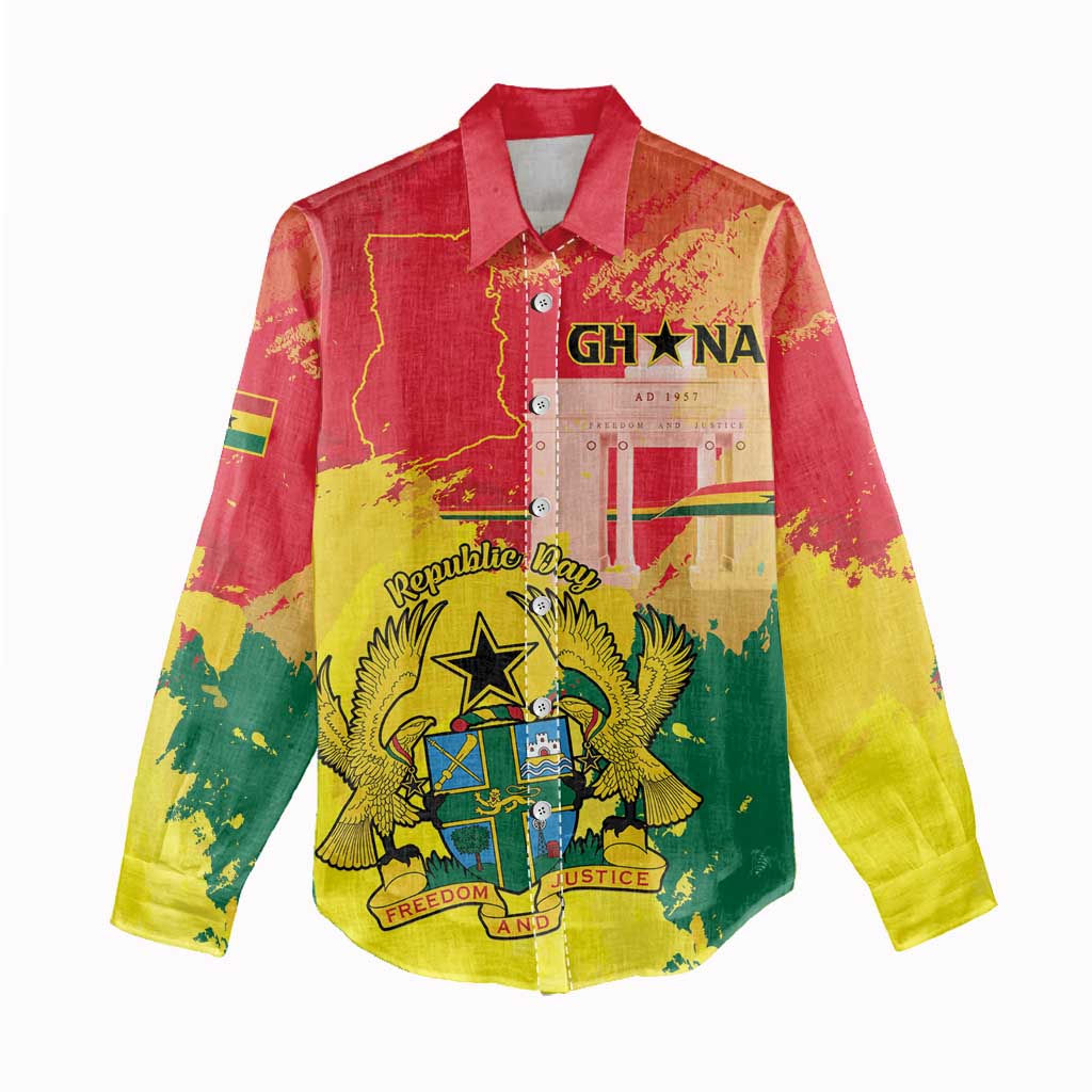 Personalized Ghana Republic Day Women Casual Shirt Black Star Square - Grunge Style LT15