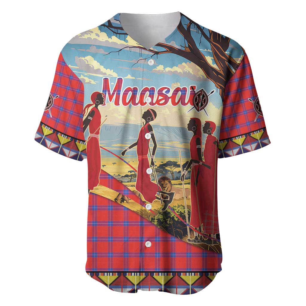 Maasai Adumu Dance Baseball Jersey Shuka Pattern - Kenya Safari LT15