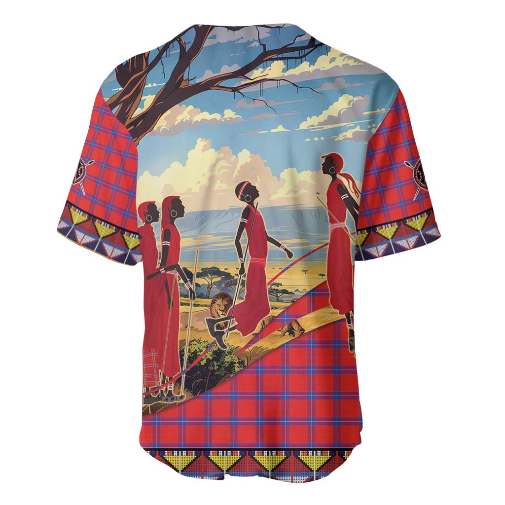 Maasai Adumu Dance Baseball Jersey Shuka Pattern - Kenya Safari LT15