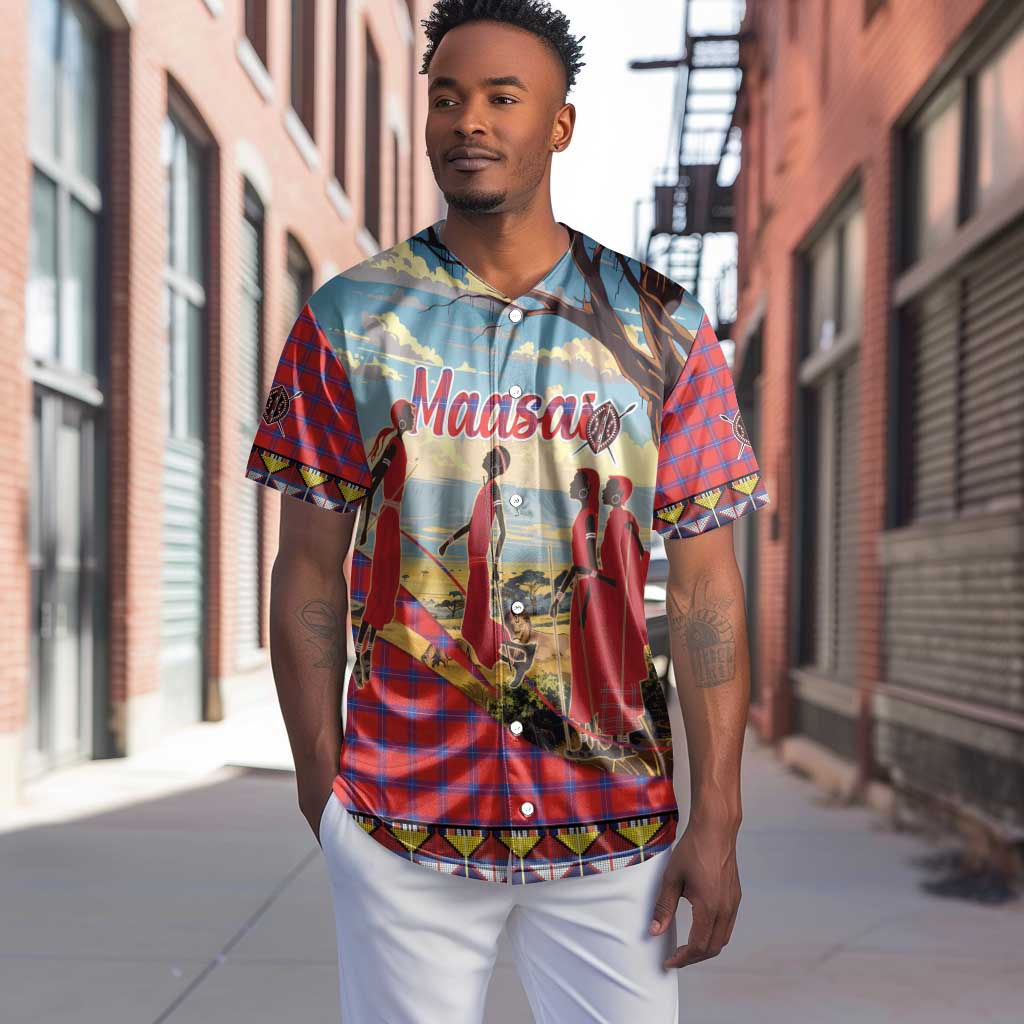 Maasai Adumu Dance Baseball Jersey Shuka Pattern - Kenya Safari LT15
