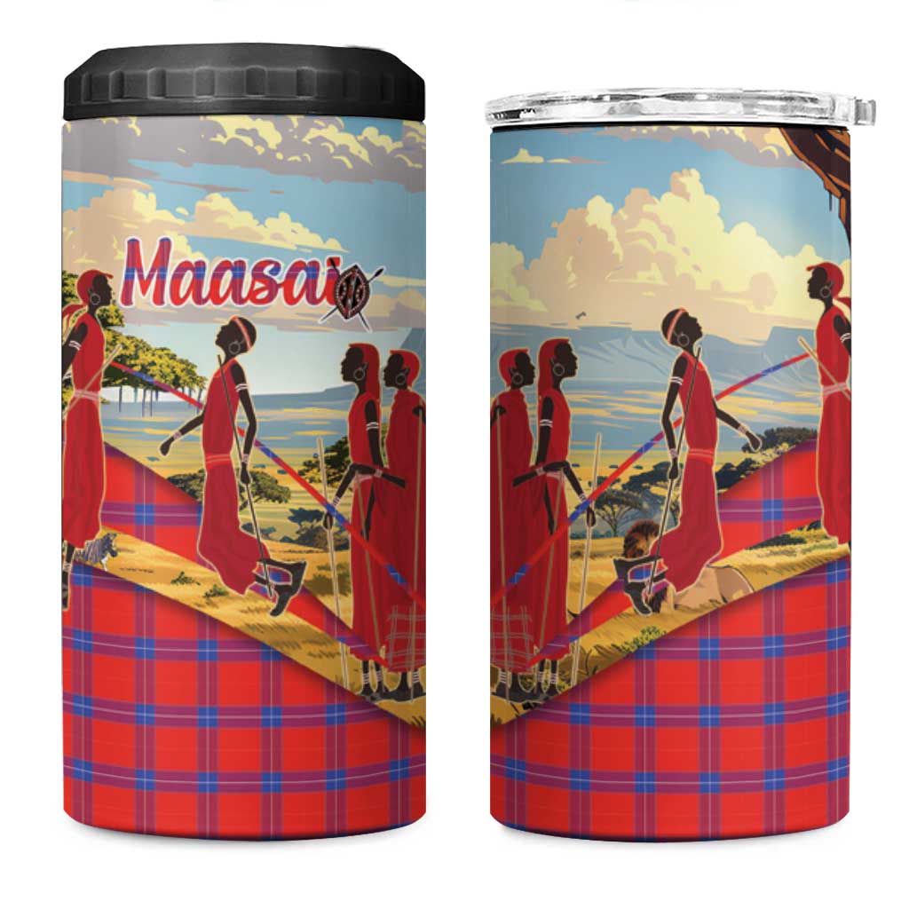 Maasai Adumu Dance 4 in 1 Can Cooler Tumbler Shuka Pattern - Kenya Safari LT15