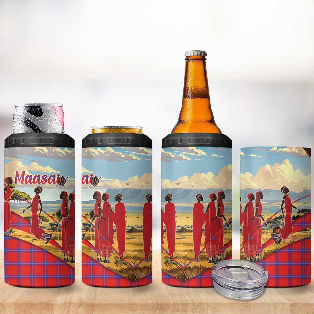 Maasai Adumu Dance 4 in 1 Can Cooler Tumbler Shuka Pattern - Kenya Safari LT15