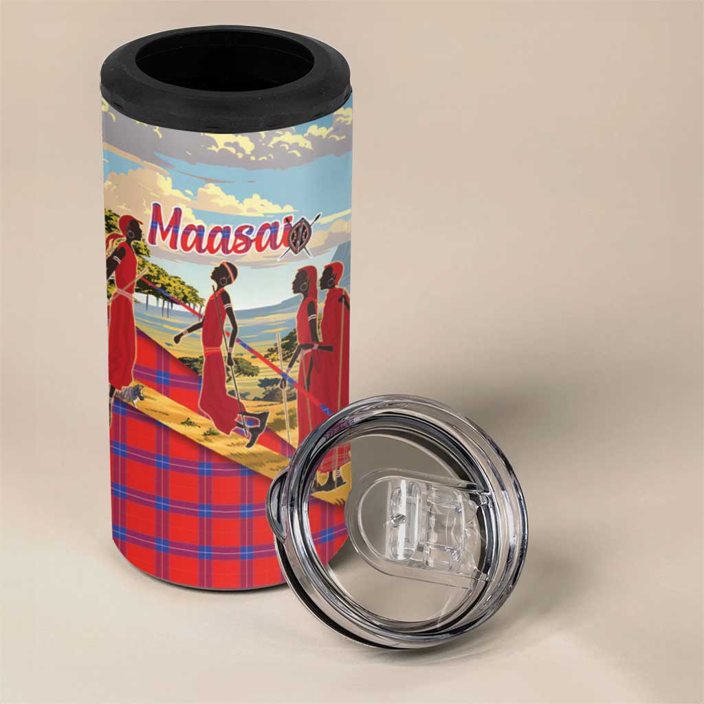 Maasai Adumu Dance 4 in 1 Can Cooler Tumbler Shuka Pattern - Kenya Safari LT15