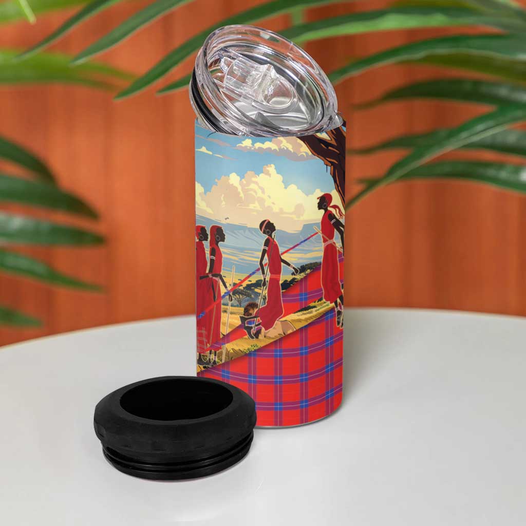 Maasai Adumu Dance 4 in 1 Can Cooler Tumbler Shuka Pattern - Kenya Safari LT15