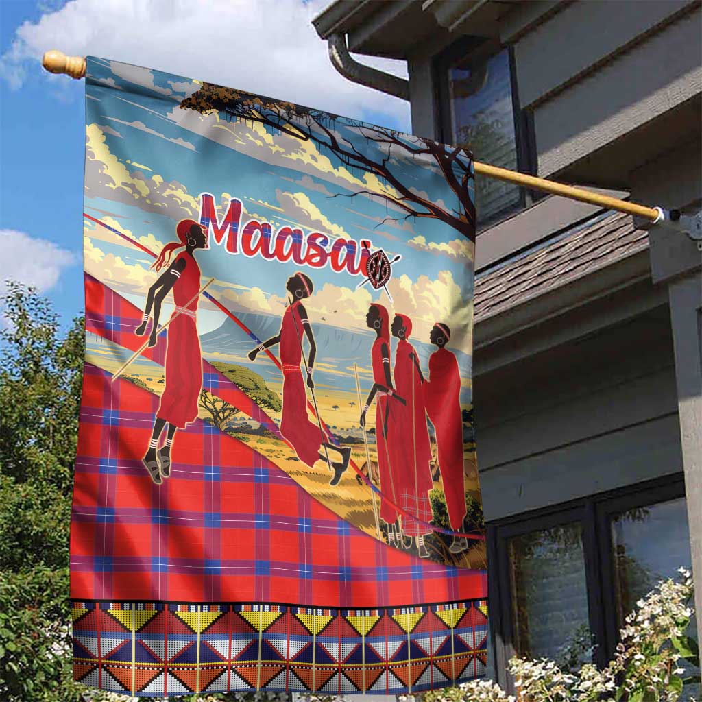 Maasai Adumu Dance Garden Flag Shuka Pattern - Kenya Safari LT15