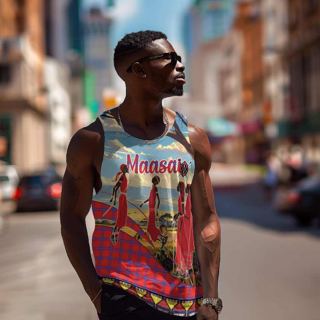 Maasai Adumu Dance Men Tank Top Shuka Pattern - Kenya Safari LT15