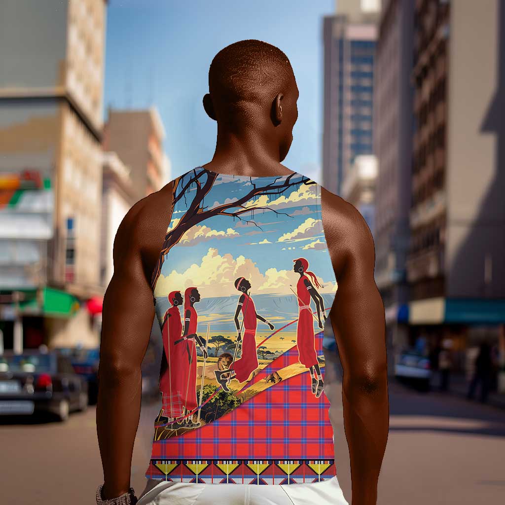 Maasai Adumu Dance Men Tank Top Shuka Pattern - Kenya Safari LT15