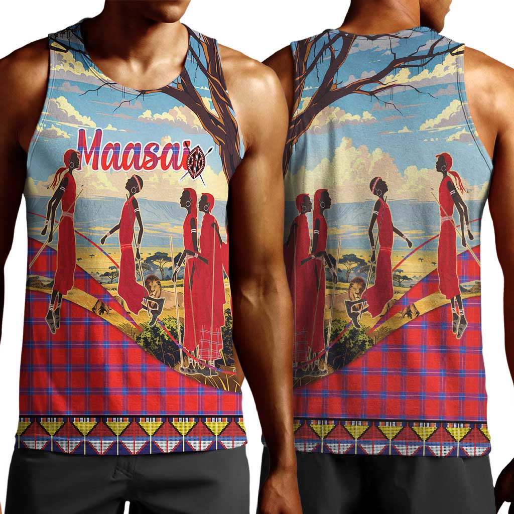 Maasai Adumu Dance Men Tank Top Shuka Pattern - Kenya Safari LT15