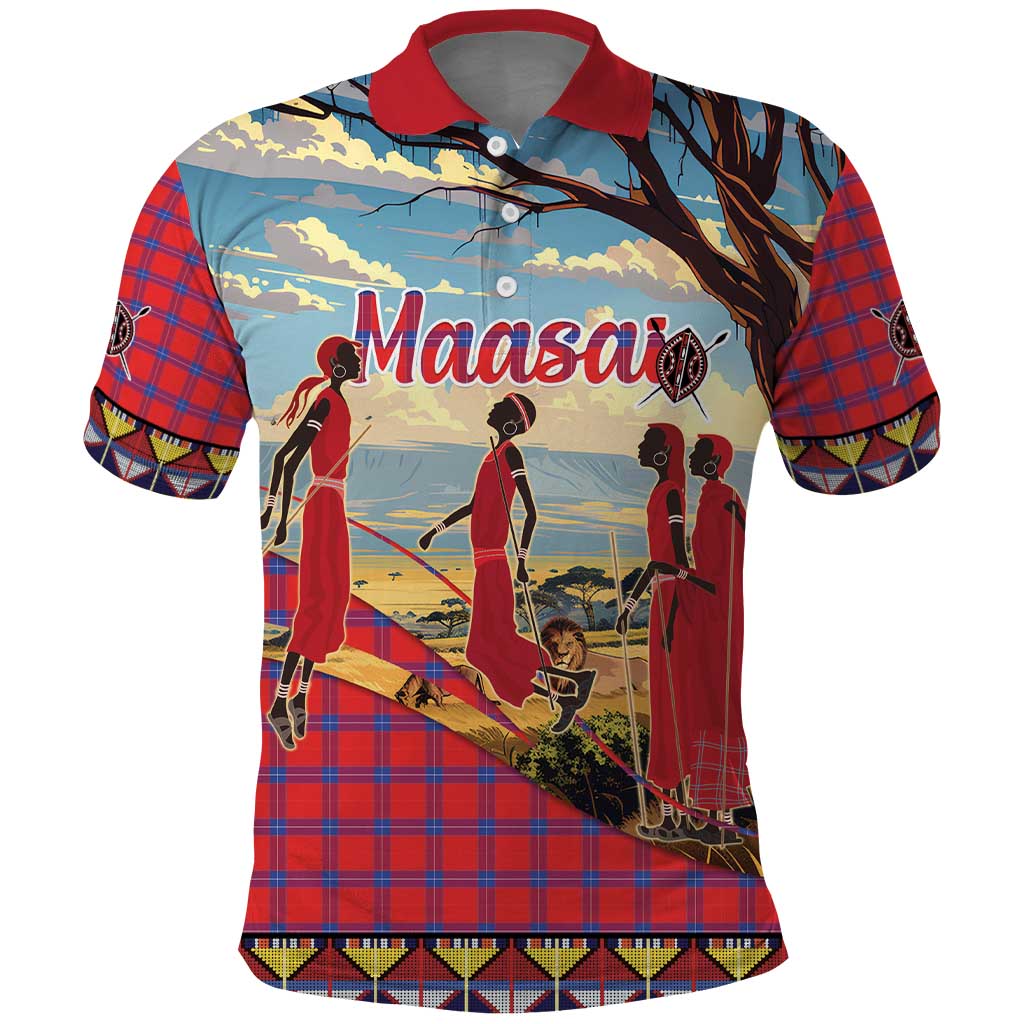 Kenya Adumu Dance Polo Shirt Maasai Shuka Pattern - Kenyan Safari LT15