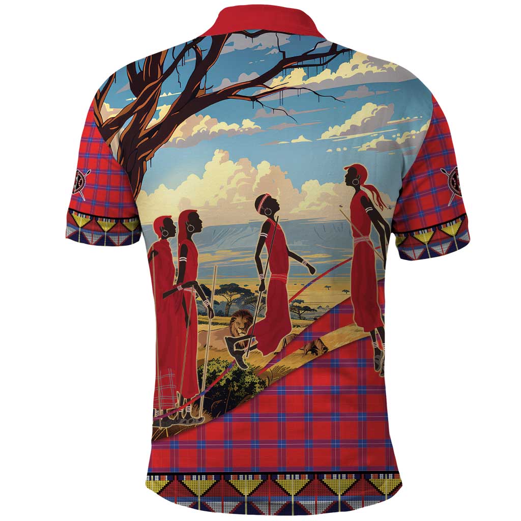 Kenya Adumu Dance Polo Shirt Maasai Shuka Pattern - Kenyan Safari LT15
