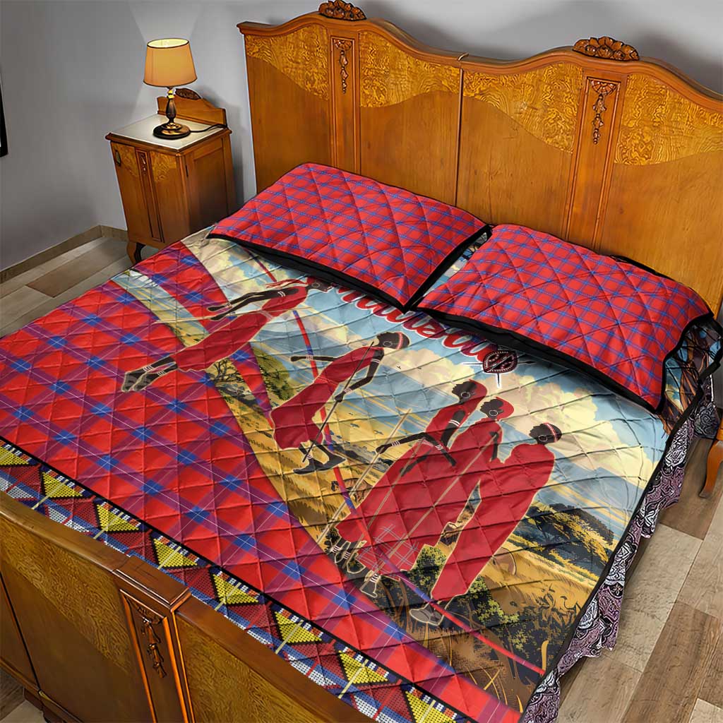 Maasai Adumu Dance Quilt Bed Set Shuka Pattern - Kenya Safari LT15