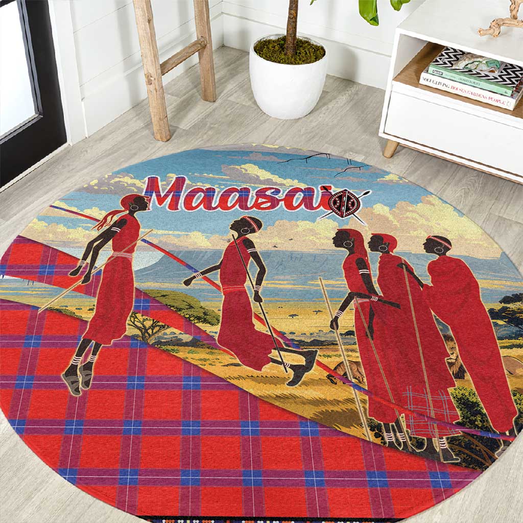 Maasai Adumu Dance Round Carpet Shuka Pattern - Kenya Safari LT15