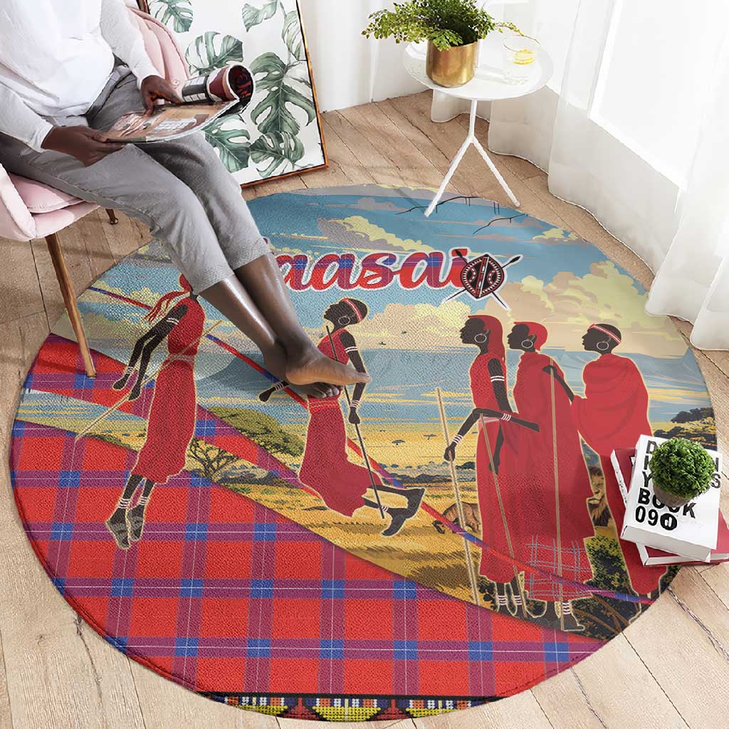 Maasai Adumu Dance Round Carpet Shuka Pattern - Kenya Safari LT15