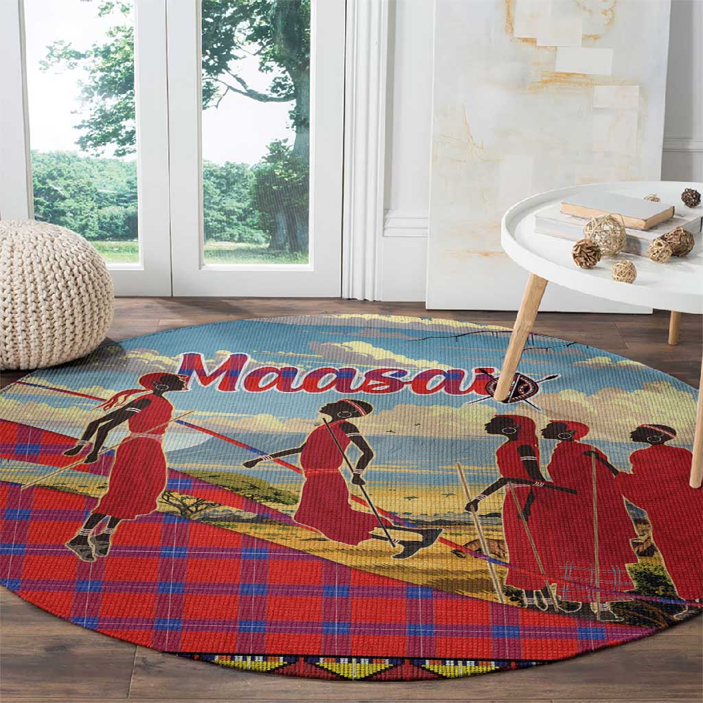 Maasai Adumu Dance Round Carpet Shuka Pattern - Kenya Safari LT15
