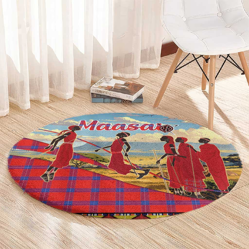 Maasai Adumu Dance Round Carpet Shuka Pattern - Kenya Safari LT15
