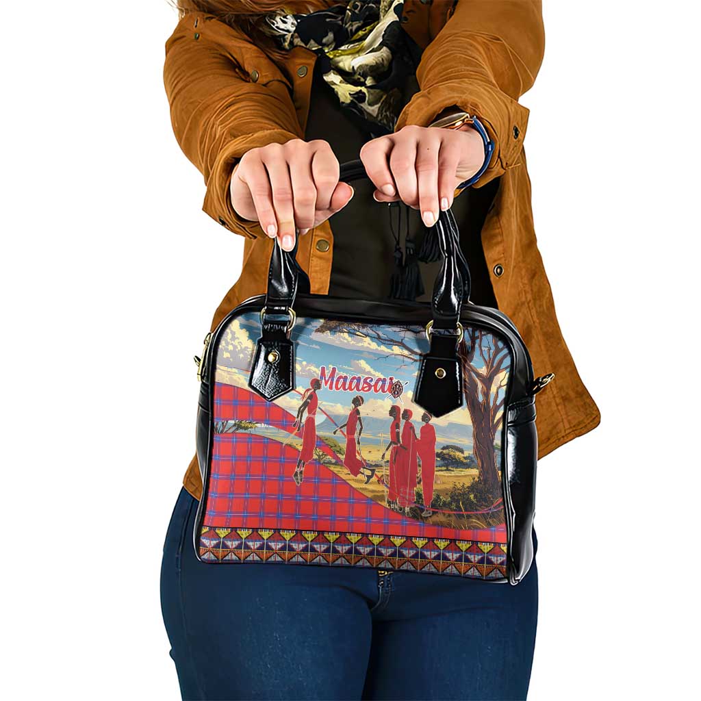 Kenya Adumu Dance Shoulder Handbag Maasai Shuka Pattern - Kenyan Safari LT15