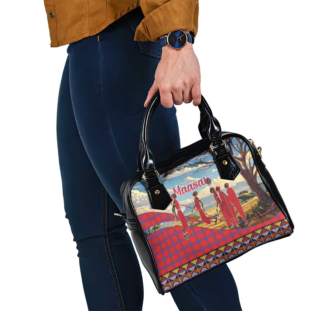 Kenya Adumu Dance Shoulder Handbag Maasai Shuka Pattern - Kenyan Safari LT15