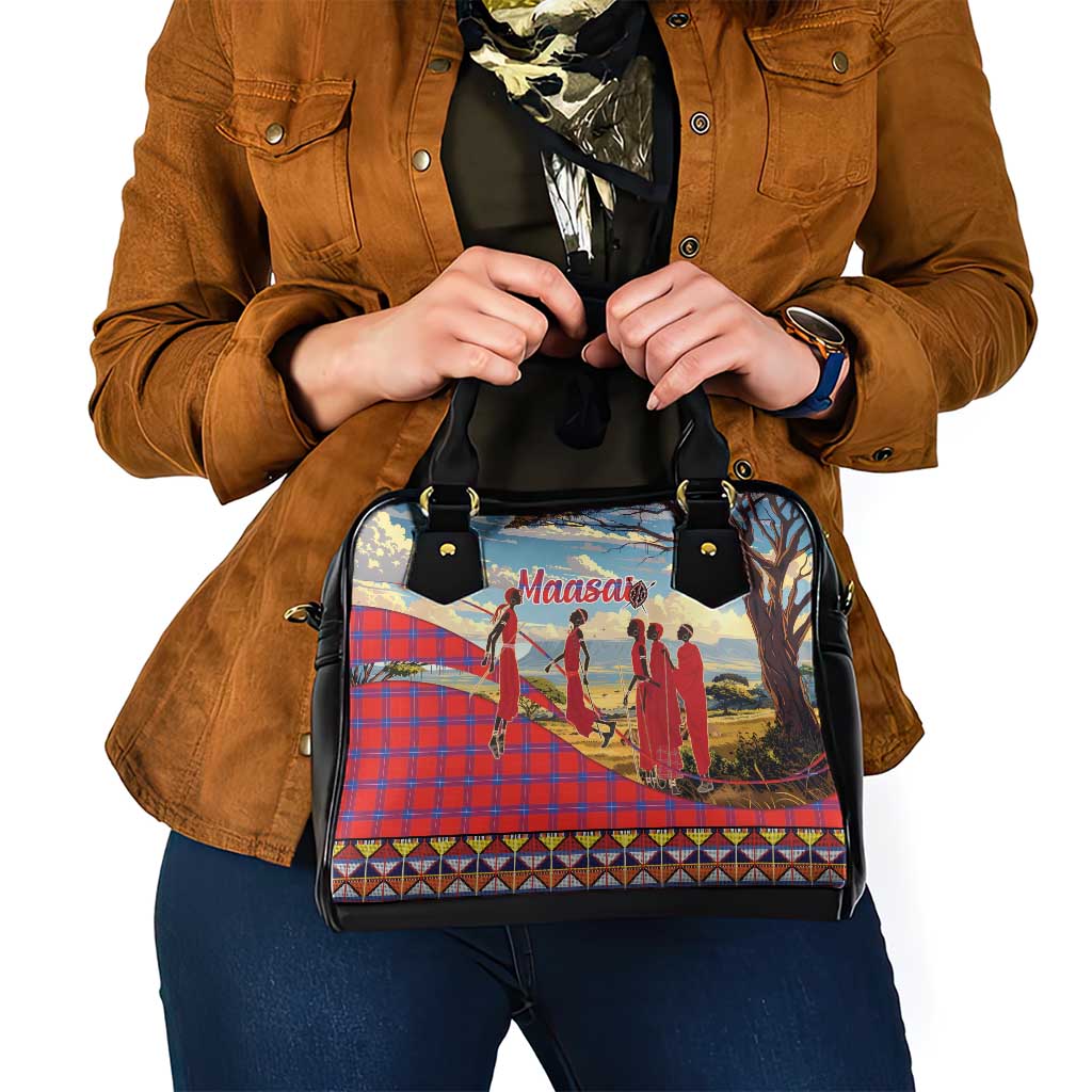 Kenya Adumu Dance Shoulder Handbag Maasai Shuka Pattern - Kenyan Safari LT15