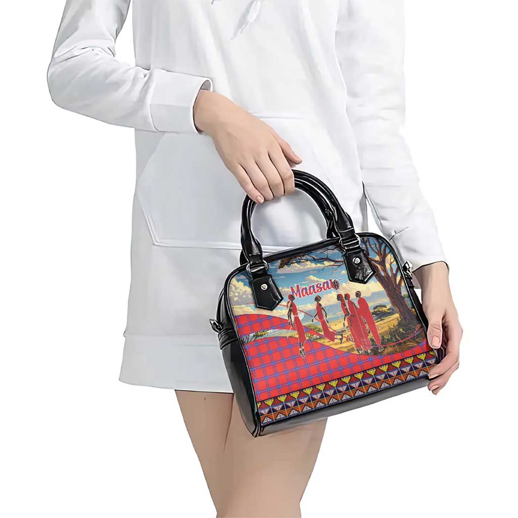 Kenya Adumu Dance Shoulder Handbag Maasai Shuka Pattern - Kenyan Safari LT15