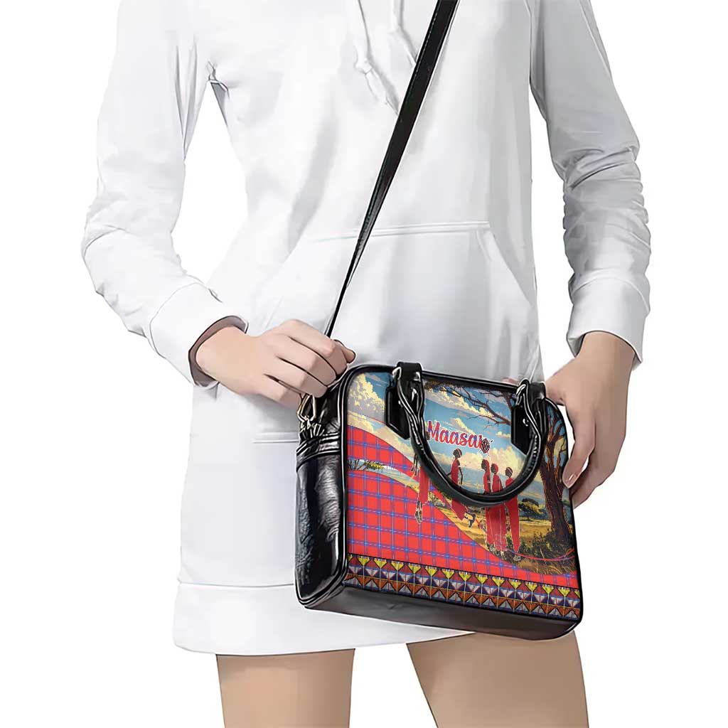 Kenya Adumu Dance Shoulder Handbag Maasai Shuka Pattern - Kenyan Safari LT15