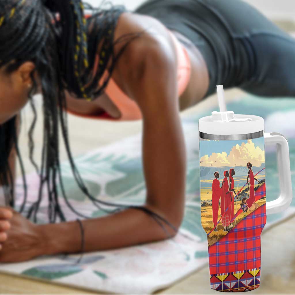 Maasai Adumu Dance Tumbler With Handle Shuka Pattern - Kenya Safari LT15