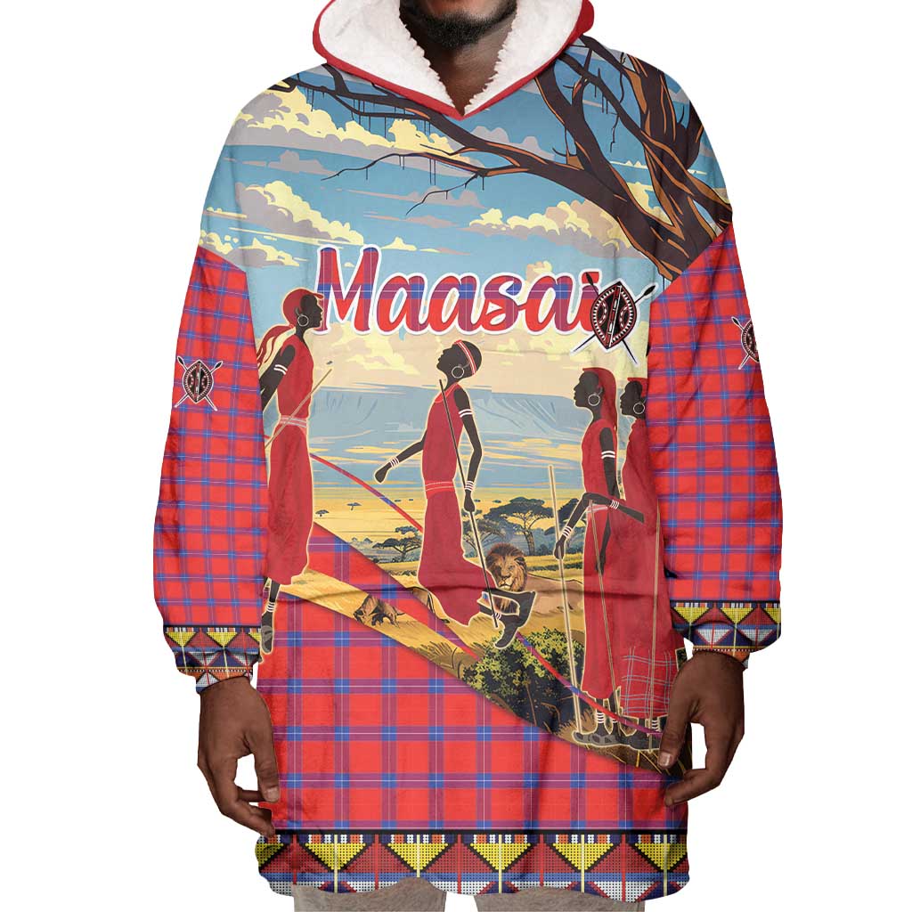 Maasai Adumu Dance Wearable Blanket Hoodie Shuka Pattern - Kenya Safari LT15