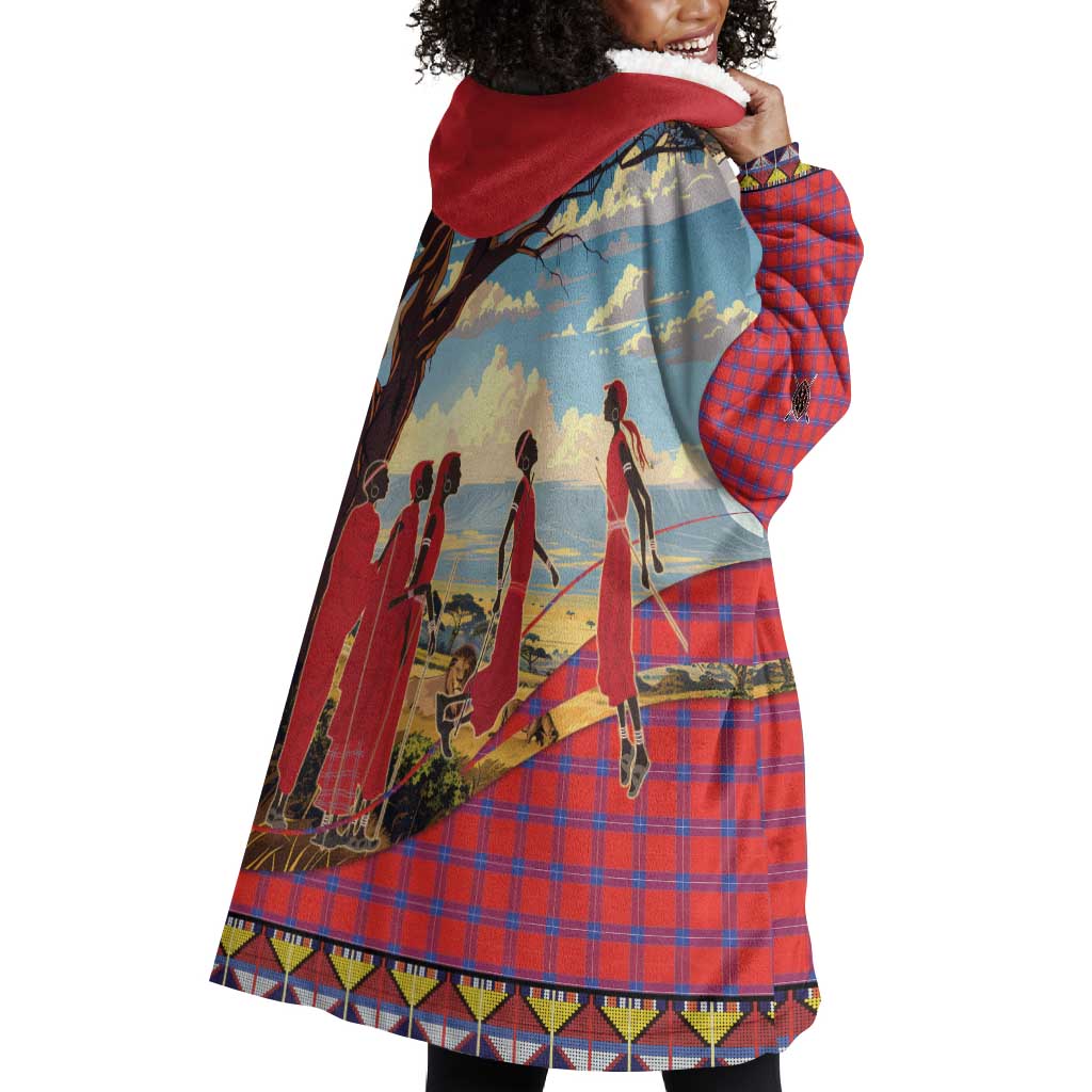 Maasai Adumu Dance Wearable Blanket Hoodie Shuka Pattern - Kenya Safari LT15