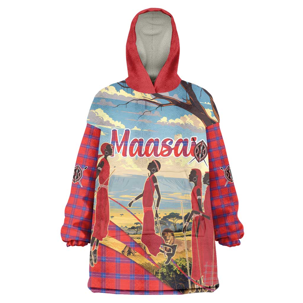 Maasai Adumu Dance Wearable Blanket Hoodie Shuka Pattern - Kenya Safari LT15