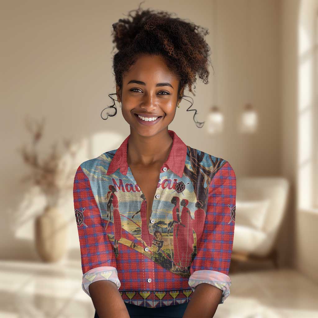 Maasai Adumu Dance Women Casual Shirt Shuka Pattern - Kenya Safari LT15