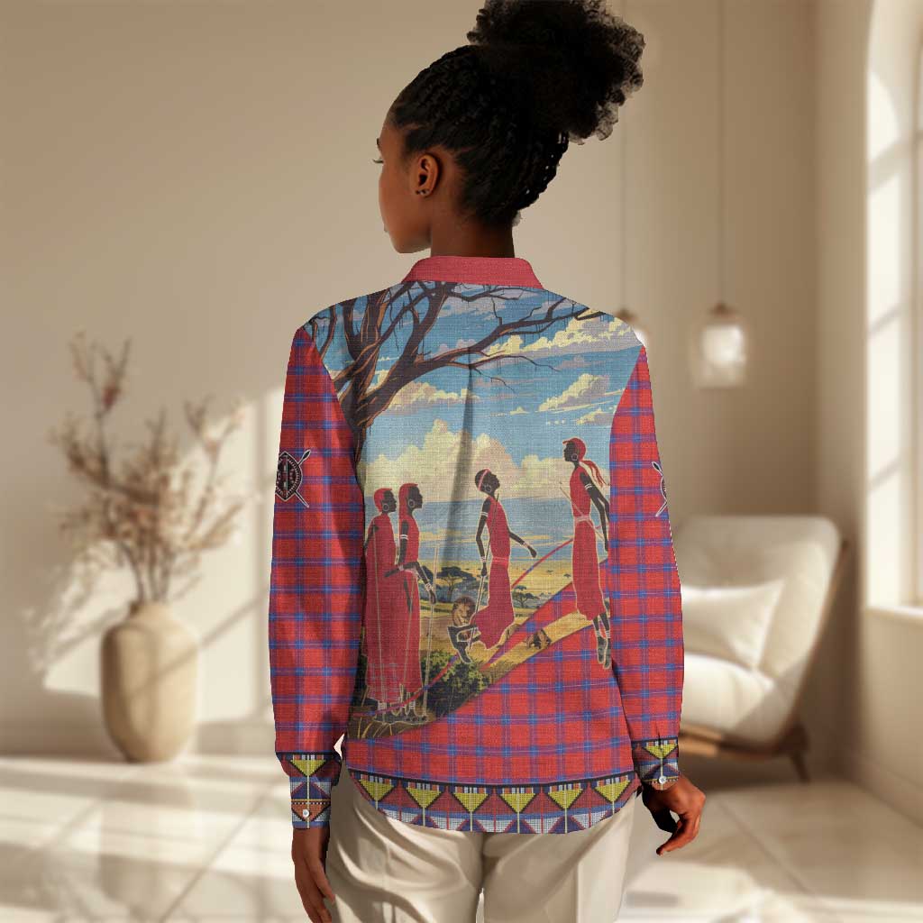 Maasai Adumu Dance Women Casual Shirt Shuka Pattern - Kenya Safari LT15
