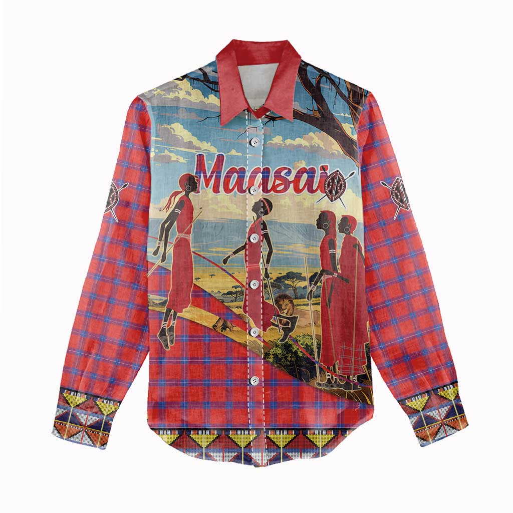 Maasai Adumu Dance Women Casual Shirt Shuka Pattern - Kenya Safari LT15