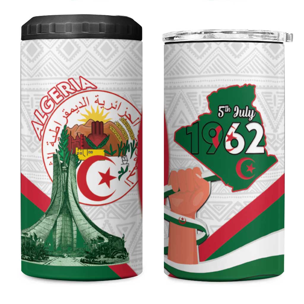 Algeria Independence Day 4 in 1 Can Cooler Tumbler Coat Of Arms With Maqam Echahid LT15