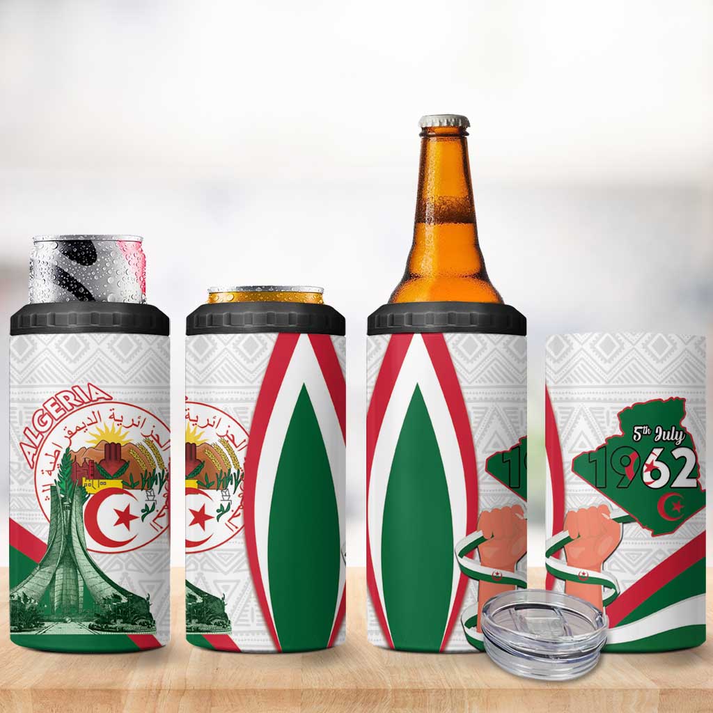 Algeria Independence Day 4 in 1 Can Cooler Tumbler Coat Of Arms With Maqam Echahid LT15