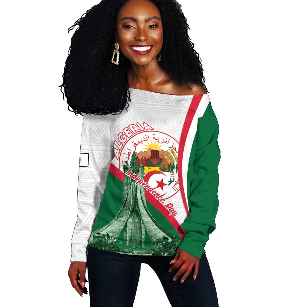 Algeria Independence Day Off Shoulder Sweater Coat Of Arms With Maqam Echahid LT15